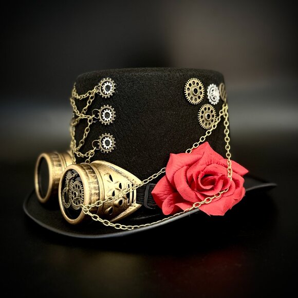 Steampunk Top Hat Metallic Scientist Time Traveler Halloween Costume Cosplay Hat - Picture 5 of 5